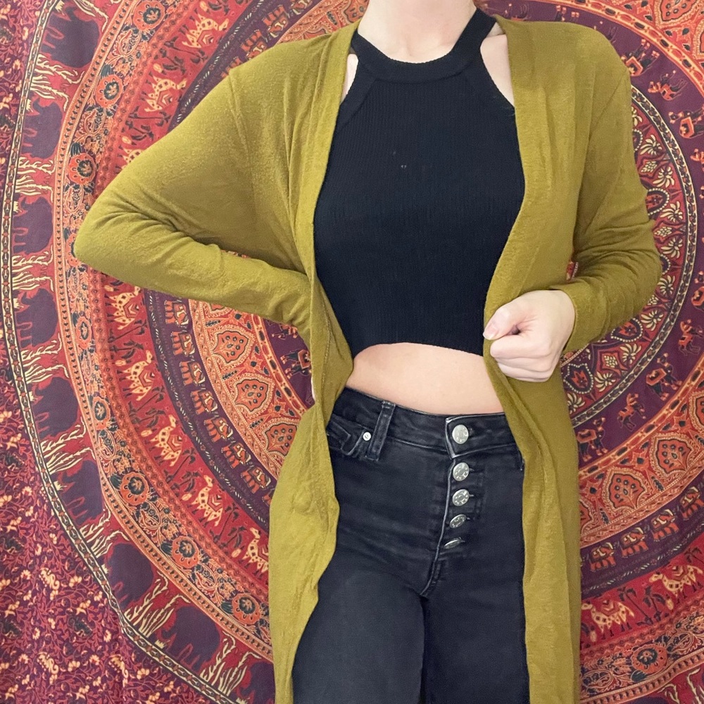 chartreuse long cardigan